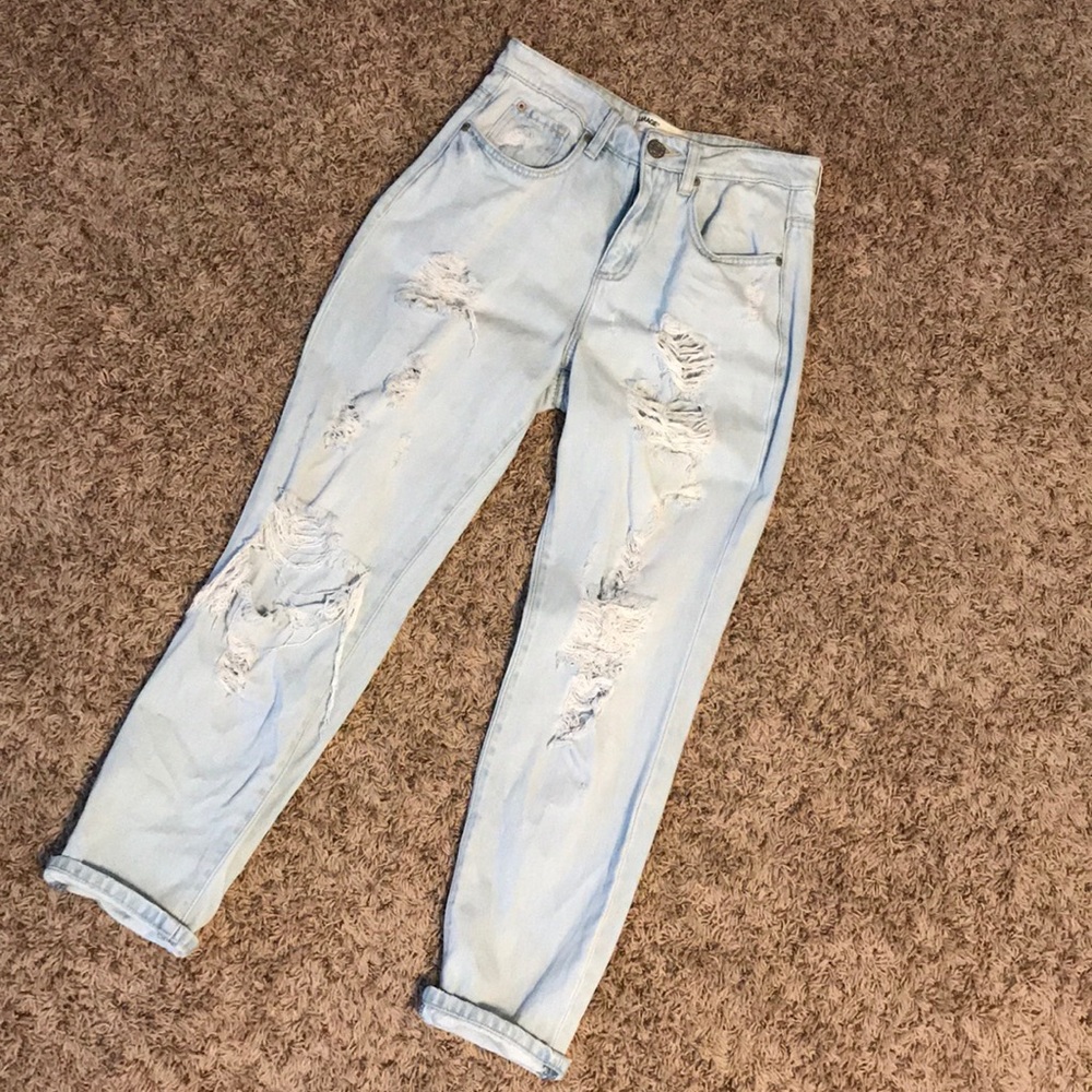 High waisted distressed skinny jeans